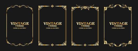 conjunto de decoração de moldura de ouro retangular, moldura de borda de caligrafia vintage, luxo, design elegante, ilustração vetorial vetor
