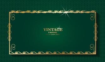 fundo verde com moldura de borda padrão ouro, design de vetor vintage e luxo