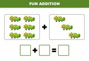 jogo de educação para crianças além de diversão contando planilha de imagens de iguana de desenho animado fofo vetor