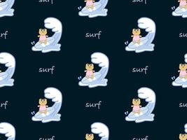 padrão perfeito de personagem de desenho animado de surf de urso em fundo azul vetor