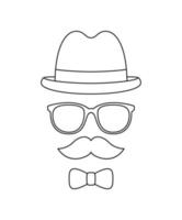 planilha de rastreamento de bigode, gravata borboleta, chapéu e óculos para crianças vetor