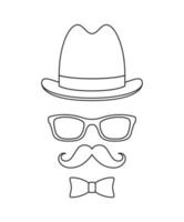 planilha de rastreamento de bigode, gravata borboleta, chapéu e óculos para crianças vetor