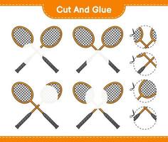 corte e cole, corte partes de raquetes de badminton e cole-as. jogo educativo para crianças, planilha para impressão, ilustração vetorial vetor