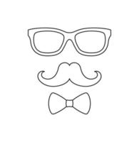 página para colorir com bigode, gravata borboleta e óculos para crianças vetor