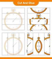 corte e cole, corte partes do cronômetro e cole-as. jogo educativo para crianças, planilha para impressão, ilustração vetorial vetor