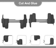 corte e cole, corte partes do haltere e cole-as. jogo educativo para crianças, planilha para impressão, ilustração vetorial vetor