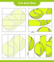 corte e cole, corte partes da bola de tênis e cole-as. jogo educativo para crianças, planilha para impressão, ilustração vetorial vetor