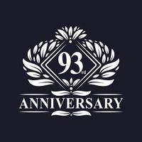 logotipo de aniversário de 93 anos, logotipo floral de 93º aniversário de luxo. vetor