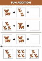 jogo de educação para crianças adição divertida por cortar e combinar planilha de fotos de cachorro de desenho animado fofo vetor