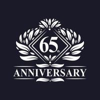 logotipo de aniversário de 65 anos, logotipo floral de 65º aniversário de luxo. vetor