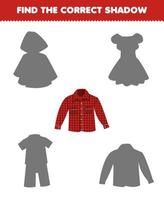 jogo de educação para crianças encontrar o conjunto de sombra correto de flanela de roupas usáveis de desenho animado vetor