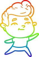 desenho de linha de gradiente de arco-íris homem de desenho animado feliz vetor