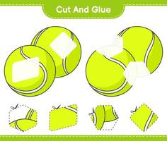corte e cole, corte partes da bola de tênis e cole-as. jogo educativo para crianças, planilha para impressão, ilustração vetorial vetor