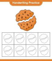 prática de caligrafia. traçando linhas de biscoito. jogo educativo para crianças, planilha para impressão, ilustração vetorial vetor