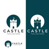 silhueta do logotipo do castelo, logotipo do castelo com modelo de ilustração vetorial de design de combinação de escudo. vetor