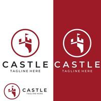 silhueta do logotipo do castelo, logotipo do castelo com modelo de ilustração vetorial de design de combinação de escudo. vetor