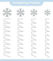 prática de caligrafia. traçando linhas de floco de neve. jogo educativo para crianças, planilha para impressão, ilustração vetorial vetor