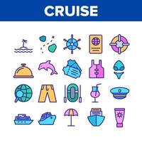 conjunto de ícones de elementos de coleção de viagens de cruzeiro vetor