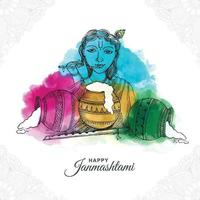 festival hindu da índia feliz fundo de cartão janmashtami vetor