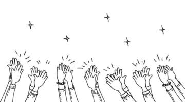 mão desenhada de mãos batendo palmas ovação. aplausos, polegares para cima gesto no estilo doodle, ilustração vetorial vetor