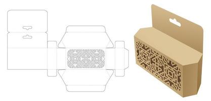 embalagem hexagonal pendurada com modelo de corte e vinco de padrão estampado e maquete 3d vetor