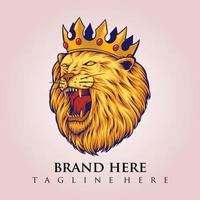 leão rei coroa logotipo mascote ilustrações vetoriais para o seu logotipo de trabalho, t-shirt de mercadoria mascote, adesivos e designs de etiquetas, pôster, cartões de saudação empresa de negócios de publicidade ou marcas. vetor