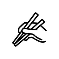 mão segurando a ilustração de contorno de vetor de ícone de pauzinhos