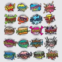 conjunto de bolhas de fala em quadrinhos, design de conjunto de efeitos sonoros de redação em quadrinhos para fundo em quadrinhos, história em quadrinhos vetor
