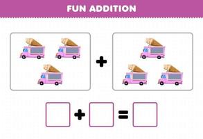 jogo de educação para crianças além de diversão contando planilha de fotos de caminhão de sorvete de transporte de desenhos animados vetor