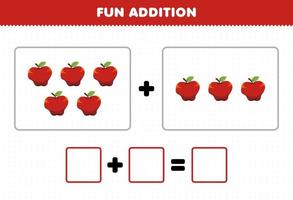 jogo de educação para crianças além de diversão contando planilha de fotos de maçã de frutas dos desenhos animados vetor