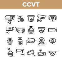 câmeras de vigilância, conjunto de vetores de ícones lineares de cctv