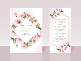 lindo modelo de cartão de convite de casamento de flor de cerejeira vetor