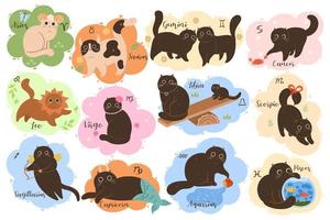 coleção de vetores de doze signos do zodíaco. conjunto de gatos fofos do zodíaco kawaii