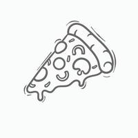 ilustração vetorial. fatia de pizza com queijo derretido e calabresa. doodle desenhado à mão. esboço de desenho animado. decoração para cartões, cartazes, emblemas vetor