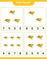 jogo de contagem, quantas pistola de água. jogo educativo para crianças, planilha para impressão, ilustração vetorial vetor