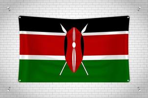 bandeira do Quênia pendurada na parede de tijolos. desenho 3D. bandeira pendurada na parede. desenhando ordenadamente em grupos em camadas separadas para facilitar a edição. vetor
