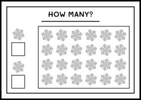 quantos floco de neve, jogo para crianças. ilustração vetorial, planilha para impressão vetor