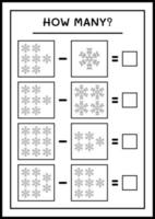 quantos floco de neve, jogo para crianças. ilustração vetorial, planilha para impressão vetor