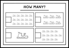 quantos trenó de papai noel, jogo para crianças. ilustração vetorial, planilha para impressão vetor
