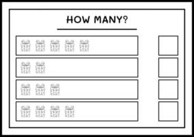 quantas caixa de presente, jogo para crianças. ilustração vetorial, planilha para impressão vetor
