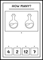 quantas garrafa de poção, jogo para crianças. ilustração vetorial, planilha para impressão vetor