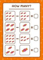 quantos doces, jogo para crianças. ilustração vetorial, planilha para impressão vetor