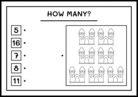 quantos castelo, jogo para crianças. ilustração vetorial, planilha para impressão vetor