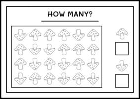 quantos cogumelos, jogo para crianças. ilustração vetorial, planilha para impressão vetor