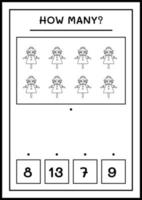 quantos espantalho, jogo para crianças. ilustração vetorial, planilha para impressão vetor