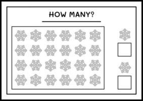 quantos floco de neve, jogo para crianças. ilustração vetorial, planilha para impressão vetor