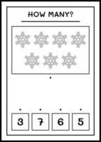 quantos floco de neve, jogo para crianças. ilustração vetorial, planilha para impressão vetor