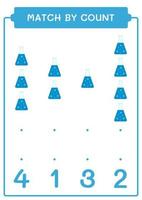 jogo por contagem de frasco de química, jogo para crianças. ilustração vetorial, planilha para impressão vetor