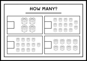 quantas caixa de presente, jogo para crianças. ilustração vetorial, planilha para impressão vetor