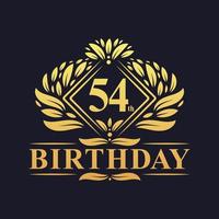 logotipo de aniversário de 54 anos, celebração de aniversário de 54 anos de luxo dourado. vetor